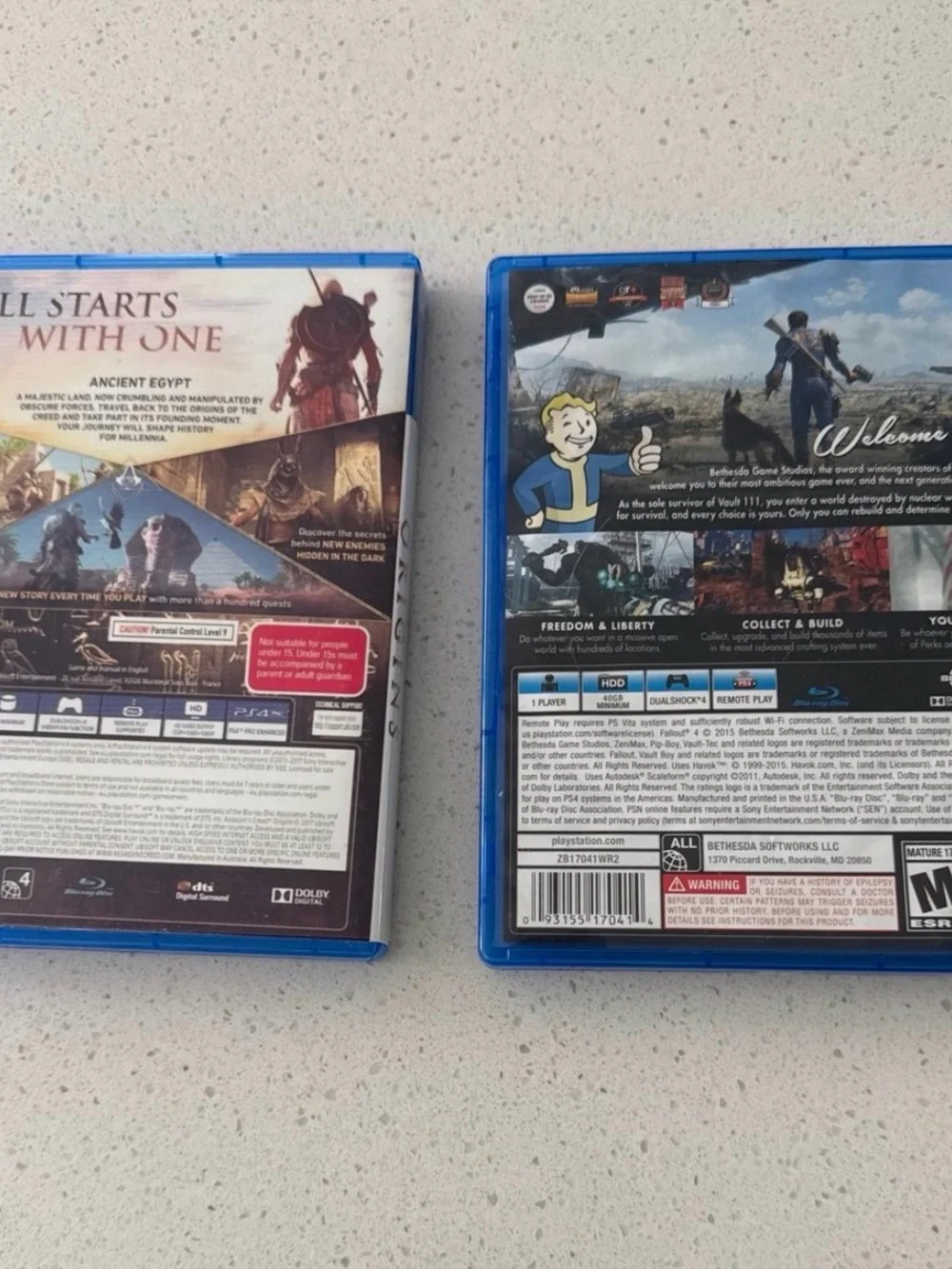 Sony PS4 Game Bundle - Assassin's Creed Origins & Fallout 4 (Blue Cases)